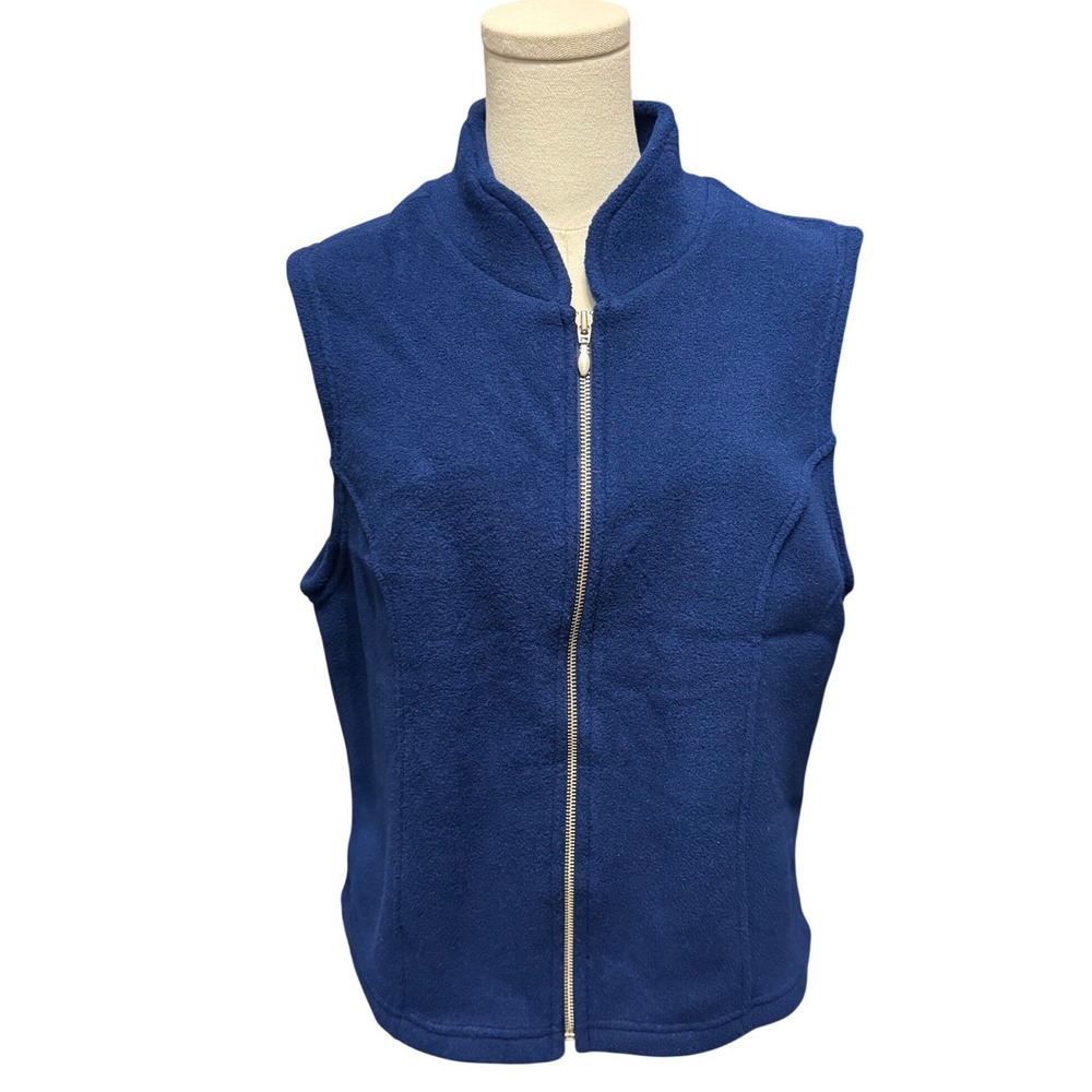Talbots Womens Royal Blue Fleece Full Zip Mock‎ Neck Vest Size Large NWT